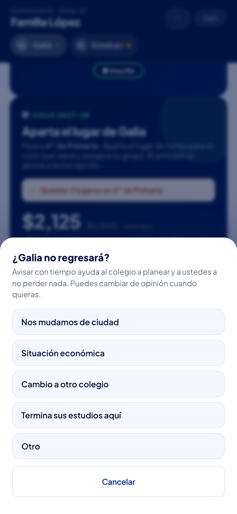 Si no regresará, avisa con un toque: eso ayuda al colegio a planear y a ti a no perder nada.